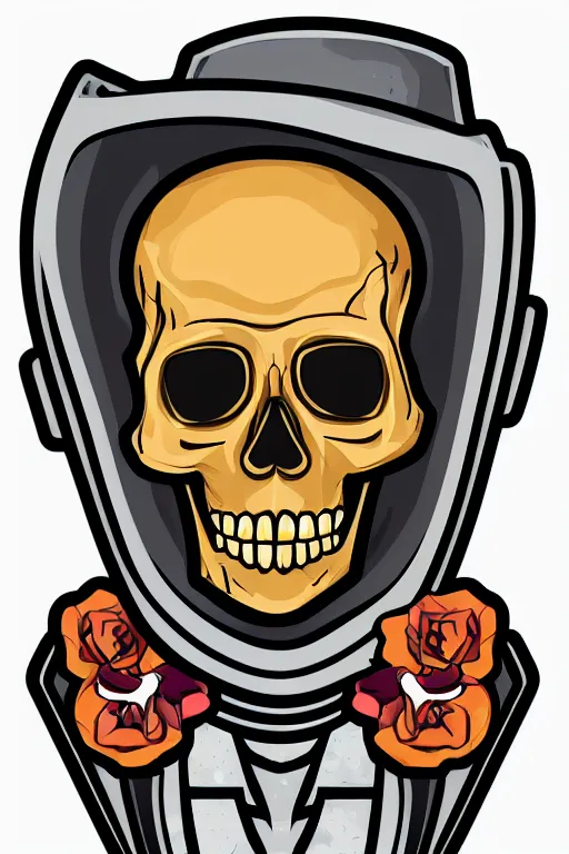 Image similar to A portrait of a skeleton that is a gangster, sticker, colorful, illustration, highly detailed, smooth and clean vector curves, no jagged lines, vector art, smooth