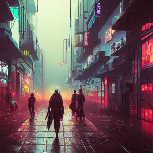 Image similar to a cyberpunk street, rainy night, jellyfish running, the outline of mountains in the distance ， by darek zabrocki