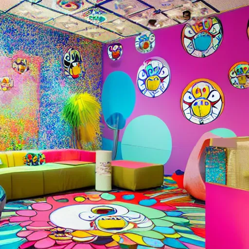 Image similar to interior design inspired by Takashi Murakami