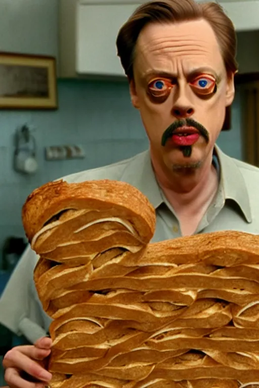 Image similar to film still of steve buscemi made out of bread in the life aquatic, 4 k