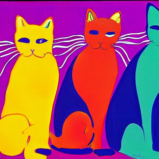 Prompt: Cats celebrate international Cat Day by Peter Max