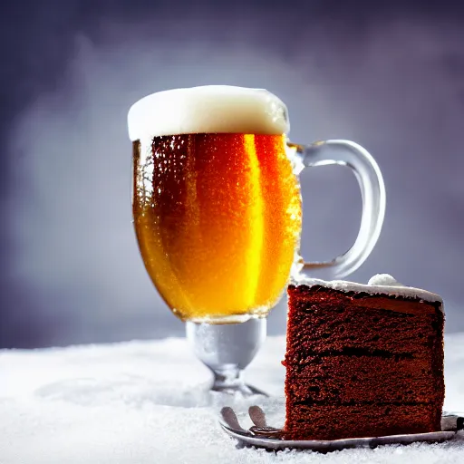 Image similar to beer made of mudcake, winter background, 4 k