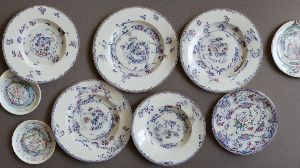 Prompt: a set of Porcelain plates