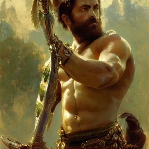 Prompt: young warrior marching, male, muscular, green eyes!!!!, straight nose!!!!!, beard, detailed face, thighs!!!!! gorgeous, amazing, muscular, intricate, highly detailed, painting by Gaston Bussiere, Craig Mullins