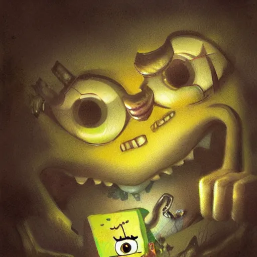 Image similar to spongebob nightmare fuel,digital art,ultra realistic,ultra detailed,art by greg rutkowski