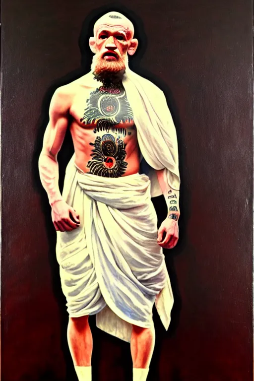 Image similar to full body portrait of conor mcgregor as mahatma gandhi, oil on canvas by william sidney mount, hindu art, great soul, irish folk, trending on artstation