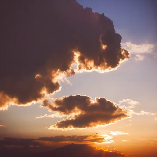 Image similar to stunning photo of a cloud shaped like a monkey, beautiful ambient light, golden hour, 85mm f1.8