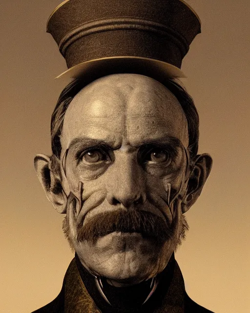 Image similar to mysterious portrait of victorian man scientist, steampunk, highly detailed, intricate details, cinematic lighting, 8k resolution, unreal engine 5, octane render, symmetry, hyperrealistic, photorealistic, by giger and beksinski