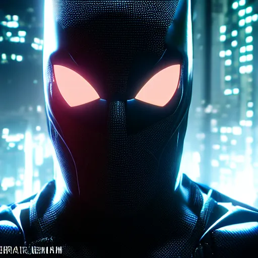 Image similar to a portrait of a spiderbatman , cyberpunk, highly detailed, unreal engine 5, 4K UHD image