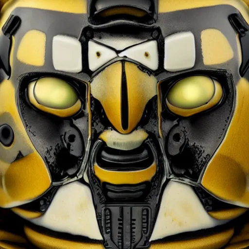 Image similar to bumblebee face in white ceramic material, photorealistic, extreme details