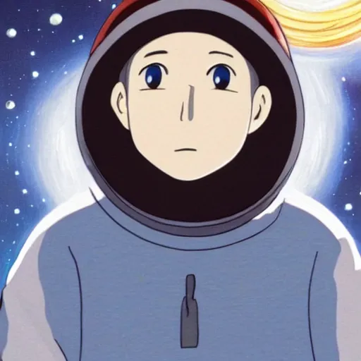 Image similar to Spirited away dark blonde guy with blue eyes in space