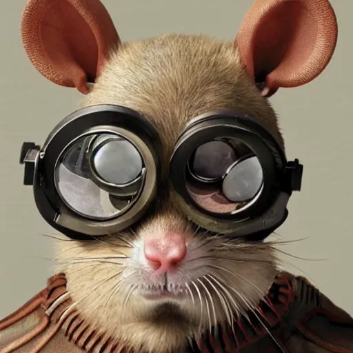 Image similar to a rat with steampunk googles, by Hideaki anno