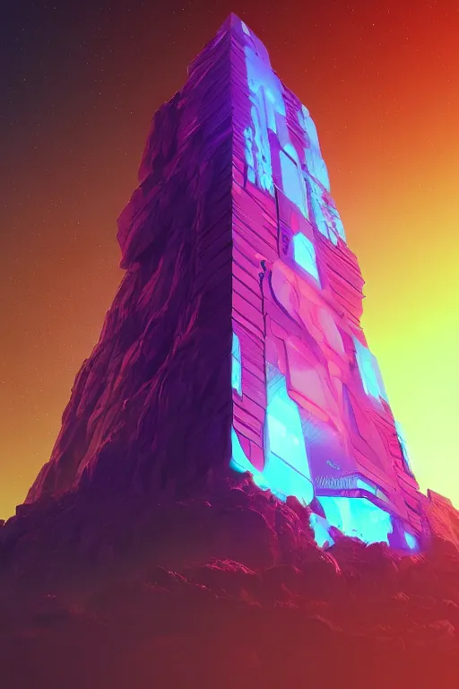 Prompt: crystal synthwave monolith, by ross tran, rendered in beeple