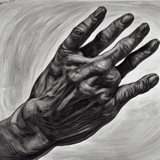 Image similar to detailed study of a human hand, Lucian Freud