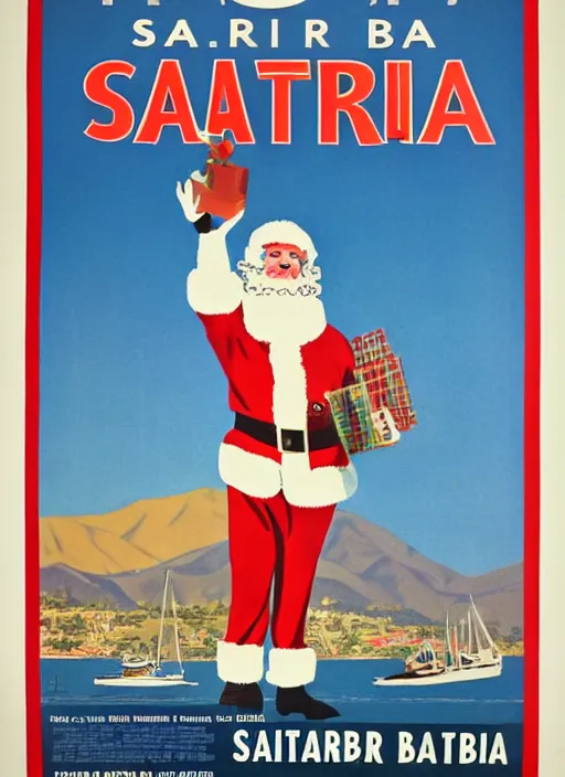 Prompt: a vintage 1 9 6 0's movie poster about santa barbara, california,