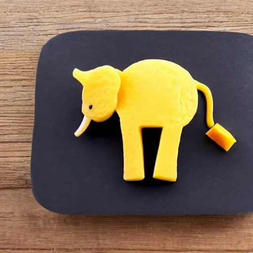 Image similar to an elephant with a piece of cheese instead of head