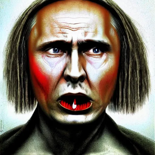 Image similar to stupid idiot degraded retard vlad putin photo - realistic, color image, hyper realistic, 2 k, highly detailed, occult art, by giger, fractal structure