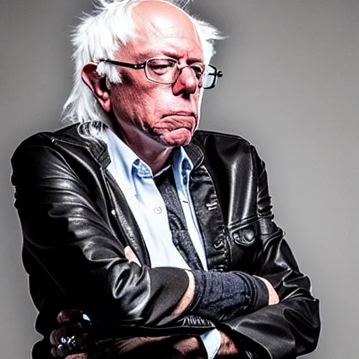 Prompt: Bernie Sanders as a glam rock god, studio photograph for his new hair metal album