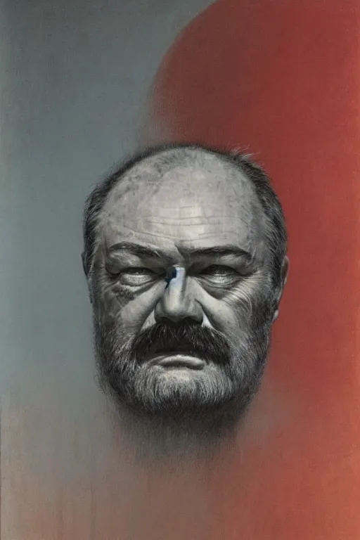 Prompt: portrait of Ernest Hemingway by Zdzislaw Beksinski