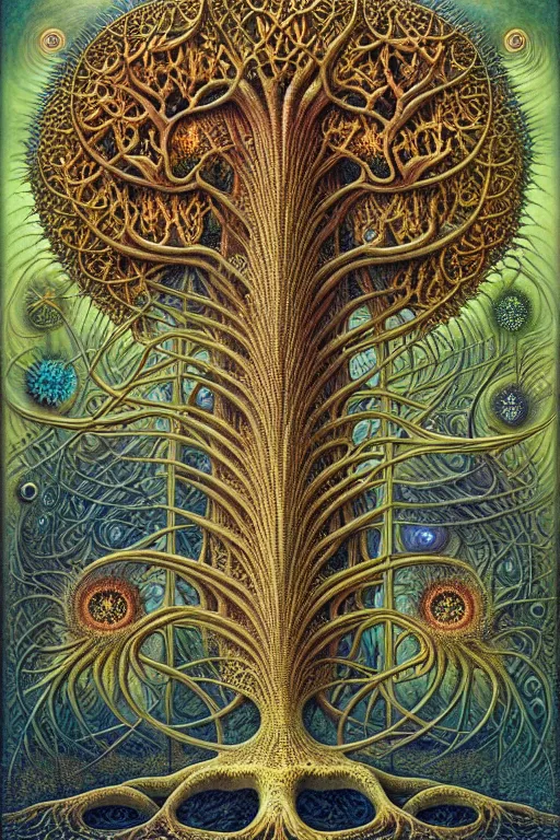 Image similar to tree of life by roger dean and andrew ferez, art forms of nature by ernst haeckel, divine chaos engine, symbolist, visionary, art nouveau, botanical fractal structures, organic, detailed, realistic, surreality