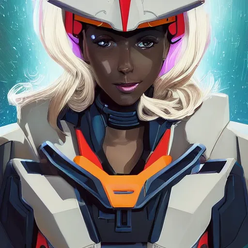 Image similar to portrait of isabelledeltore as a gundam pilot, with an intricate, detailed, urban inspired hiphop afro futuristic helmet, vector behance hd jesper ejsing, rhads, makoto shinkai, lois van baarle, ilya kuvshinov, rossdraws, hd, 3 2 k, ilya kuvshinov, gustav klimt