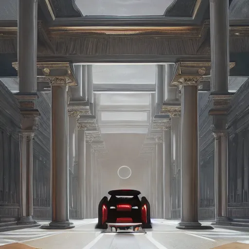 Prompt: sci-fi organic form car 50% of canvas and wall structure in the coronation of napoleon painting by Jacques-Louis David and in the blade runner 2049 film organic architecture forms unreal engine 5 lumen lighting ultra high detail ultra realism 4k in plastic dark tilt shift