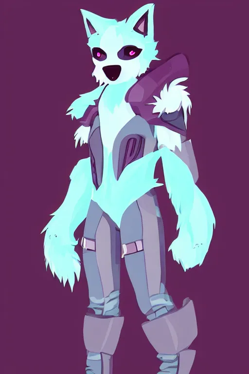 Prompt: a cute cyberpunk anthropomorphic wolf with light blue fur and a fluffy tail, comic art, trending on furaffinity, cartoon, kawaii, backlighting, furry art!!!, cel shading, concept art, lineless