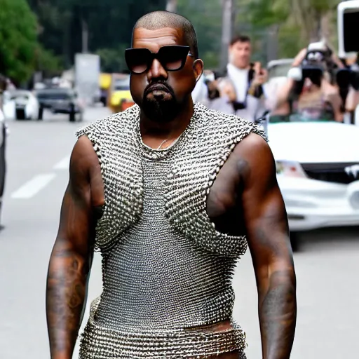 Image similar to kanye west wearing chainmail armor