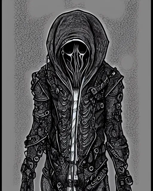 Image similar to illithid straitjacket!! black ink on paper, trending on artstation, beautiful, intricate, detailed