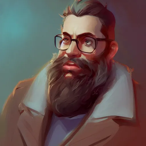 Prompt: a man with a beard is staring at the camera, a character portrait by Mandy Jurgens, cgsociety contest winner, shock art, artstation hq, speedpainting, official art