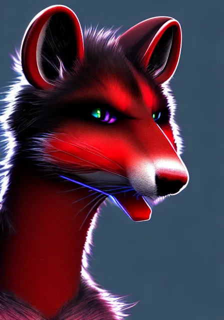 Image similar to furry - male - red - black - weasel - necromancer - fursona uhd ue 5 visual novel pc game expressions, photorealistic