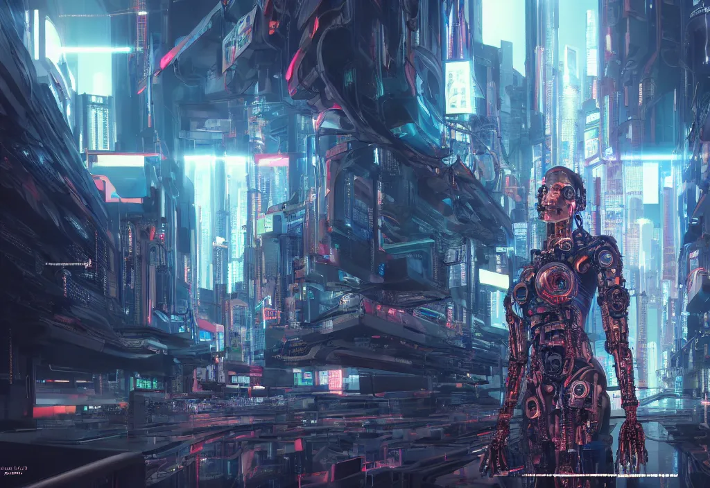 Prompt: shot of film by cyberpunk syle, human like a cyborg detailed full body in detailed data center, character design detailed, symmetrical, vivid color, complementary color, detailed, sharp lines, trending on artstation, volumetric lighting, by ayami kojima, by takato yamamoto, by barclay shaw octane render, extreamly detailed