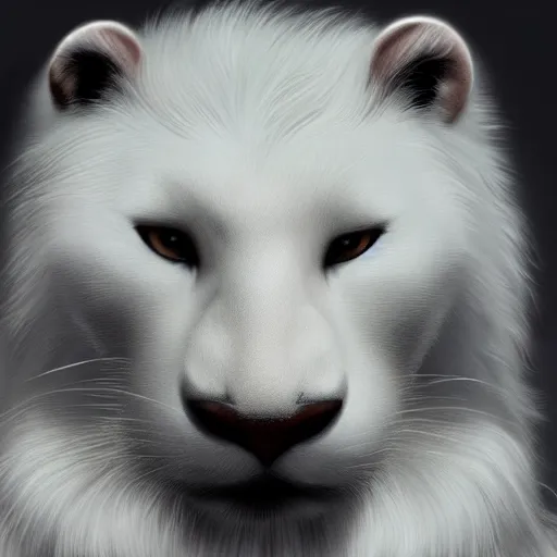 Image similar to portrait of a white panter with a very long fur, fantasy, trending on artstation, heroic pose, highly detailed picture, simple, 8k