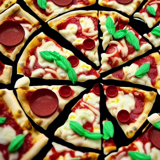 Image similar to pizza made of walter white figurine stickers, unreal, render, splash, award winning photograph