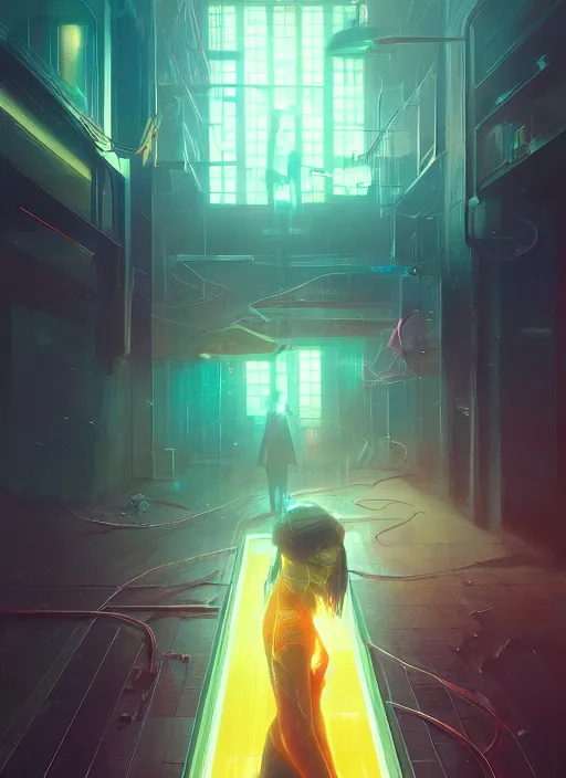 Prompt: neon poking through reality, creating the vision that is needed, photorealistic by michael komarck, greg rutkowski, victo ngai, artgerm, willem claesz heda and j. dickenson