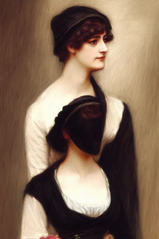 Prompt: jane austen in black, painting by rossetti bouguereau, detailed art, artstation