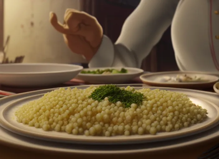 Prompt: a film still portrait of a tunisian couscous, finely detailed features, closeup at the food, perfect art, at a dinner table, gapmoe yandere grimdark, trending on pixiv fanbox, painted by greg rutkowski makoto shinkai takashi takeuchi studio ghibli, akihiko yoshida