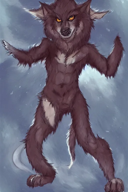 Image similar to a werewolf, fursona!!!!, by kawacy, trending on furaffinity, full body, furry art