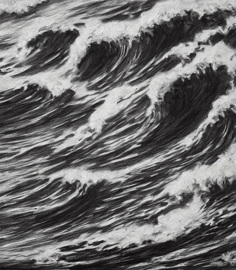 Prompt: a magnificent painting of beautiful hawaiian waves, line art!, charcoal sketch, dark strokes, high detail, simple style, golden acrylic highlights