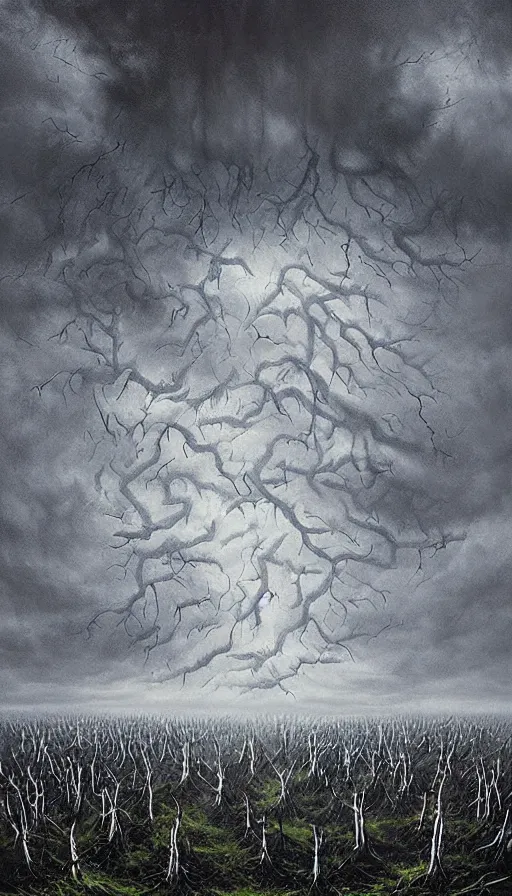 Prompt: a storm vortex made of many demonic eyes and teeth, by lee madgwick