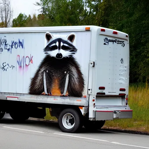 Image similar to raccoon graffiti on back of truck,