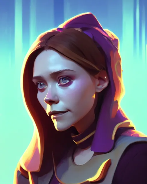 Prompt: side - profile painted portrait, elisabeth olsen as a mage, bright backlit, key lighting, smooth, gaudy colors, maya render, octane render aesthetic, dota matte painting concept art, official fanart behance hd artstation by jesper ejsing, by rhads and makoto shinkai and lois van baarle and ilya kuvshinov and rossdraws