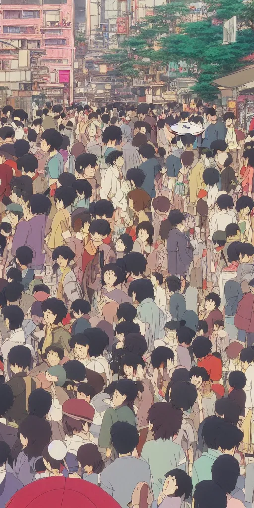 Prompt: Still from Studio Ghibli movie 'Lost in Crowded Tokyo', very detailed, focused, colorful, Antoine Pierre Mongin