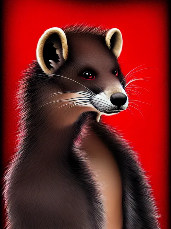 Image similar to furry - male - red - black - weasel - chaos theorist - fursona, photorealistic, trending on weasyl