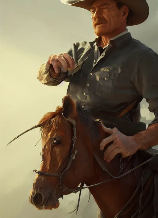 Image similar to bryan cranston as a cowboy, elegant, digital painting, concept art, smooth, sharp focus, illustration, from red read redemption by ruan jia and mandy jurgens and artgerm and william - adolphe bouguerea