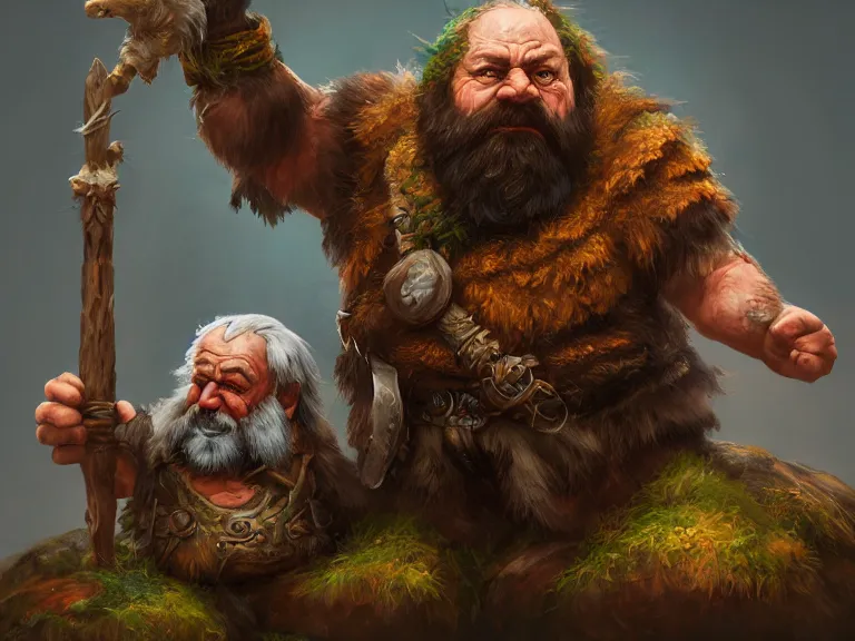 Prompt: Drunk Dwarf Druid with Bear Companion, RPG Reference, Oil Painting, Trending on Artstation, octane render, Insanely Detailed, 8k, HD