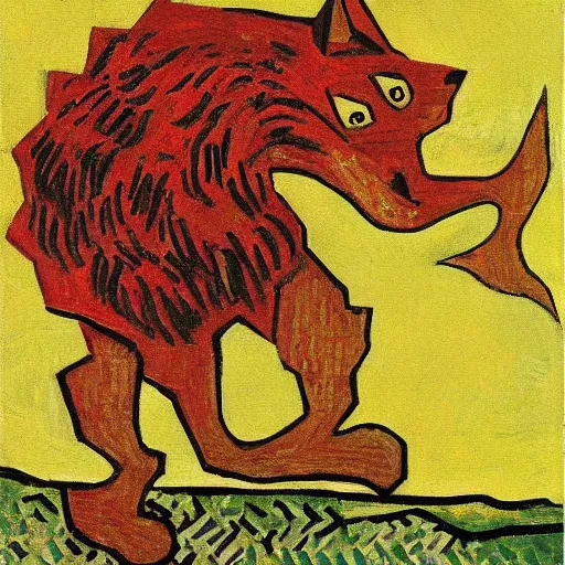 Prompt: communist retarded wolf, van gogh style