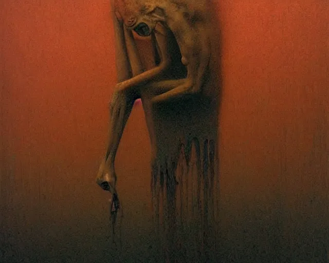 Image similar to by francis bacon, beksinski, mystical redscale photography evocative. horrid, abominable, disgusting, vile, revolting, fanged creature