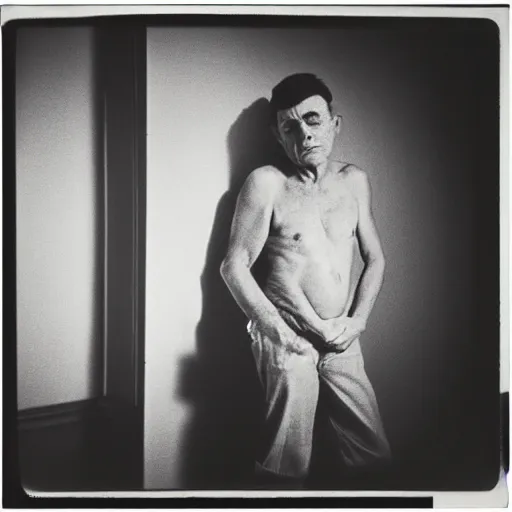 Prompt: photo of Carl Switzer by Diane Arbus, black and white, high contrast, Rolleiflex, 55mm f/4 lens