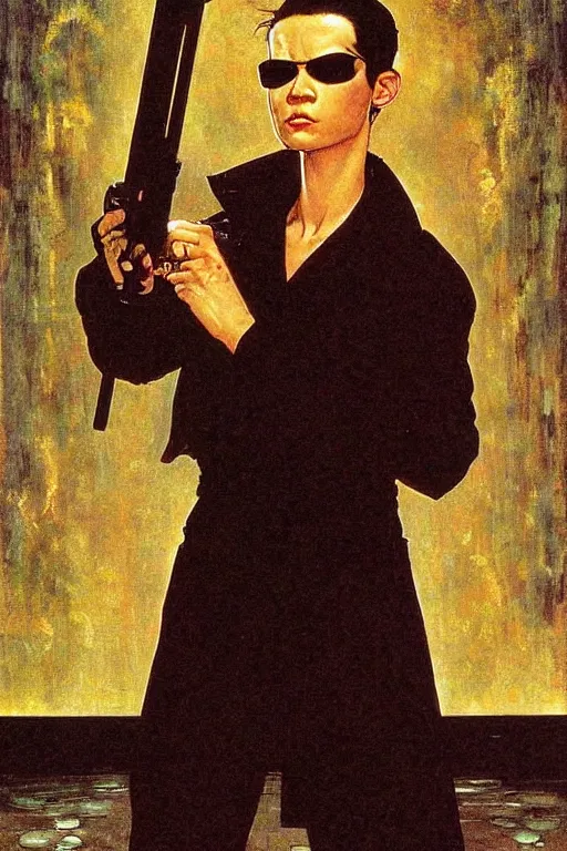 Image similar to Neo from Matrix painted by Norman Rockwell